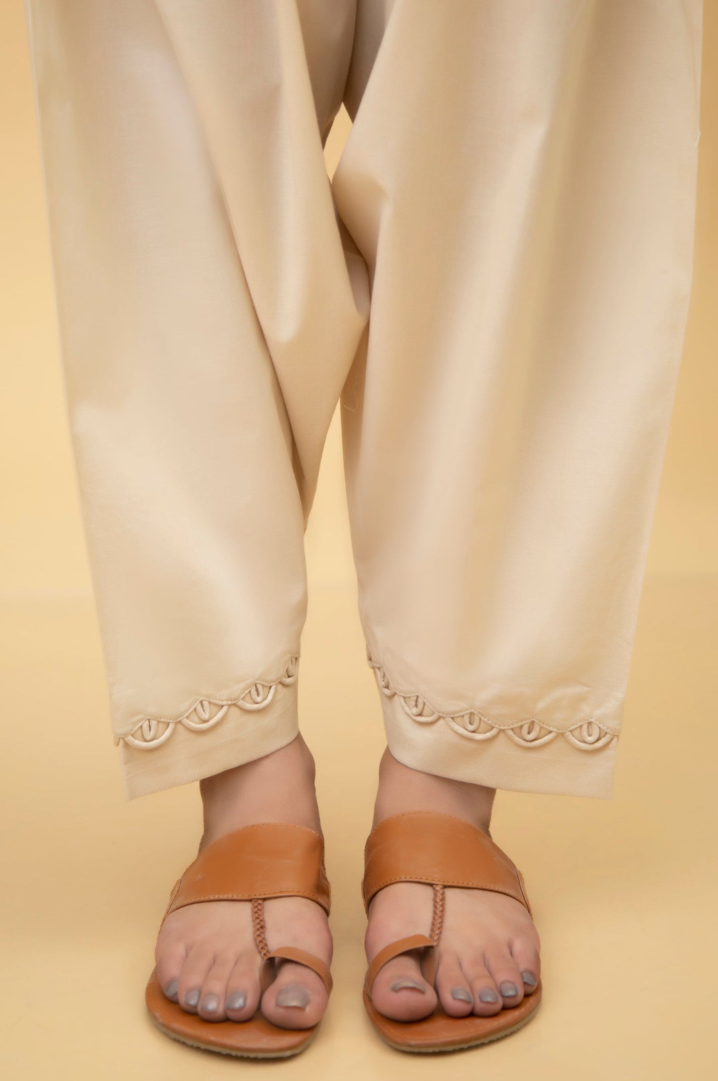 Stylized Cambric Shalwar - Beige