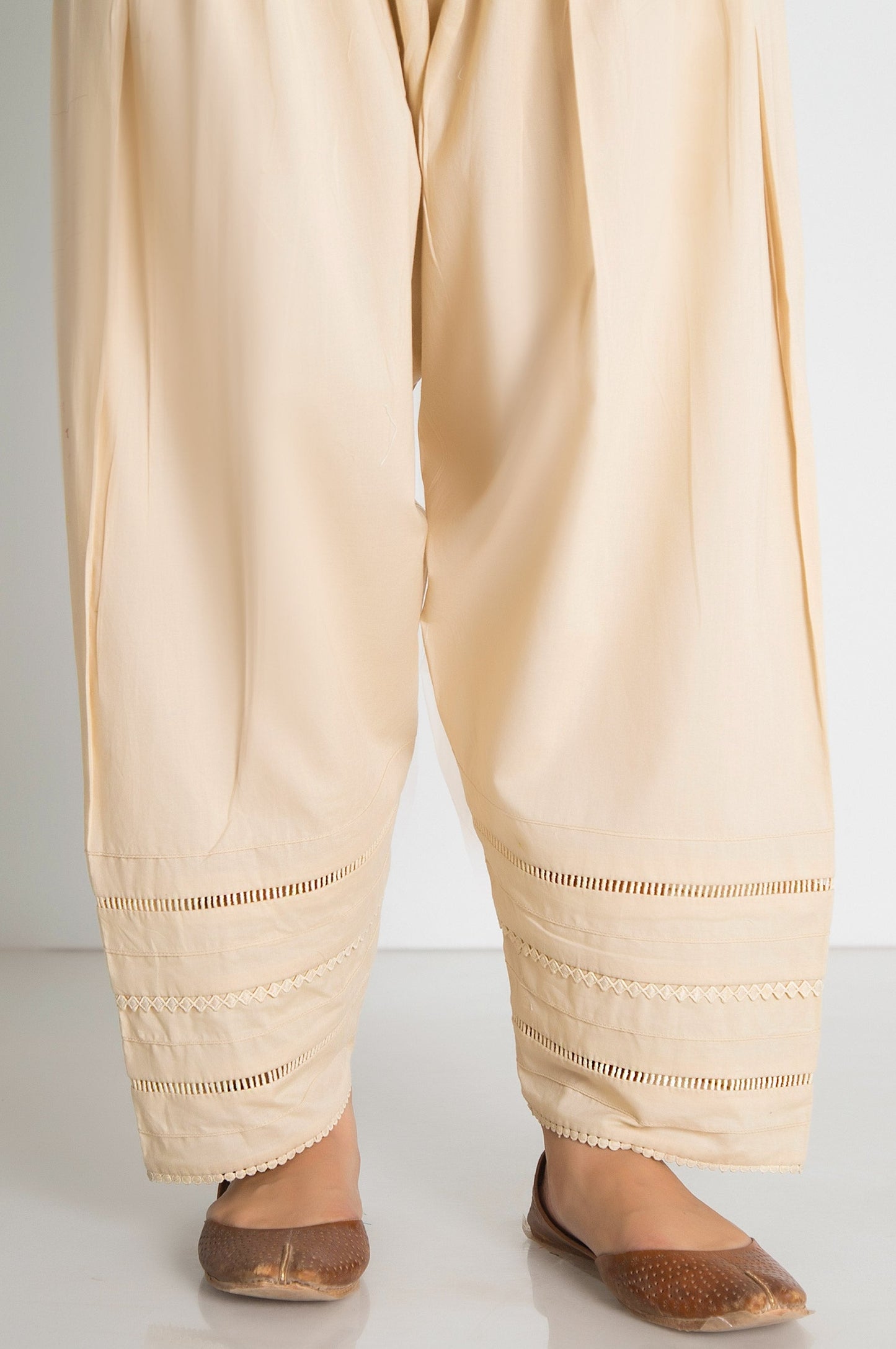 Embellished Cambric Shalwar  - Beige