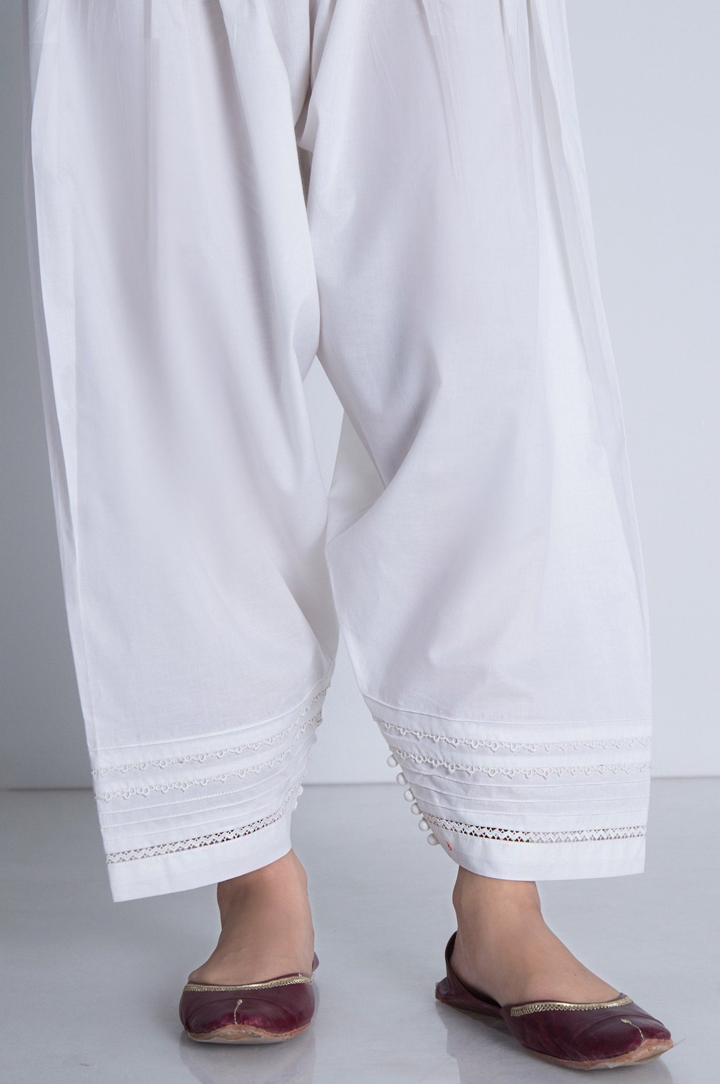 Embellished Cambric Shalwar  - White