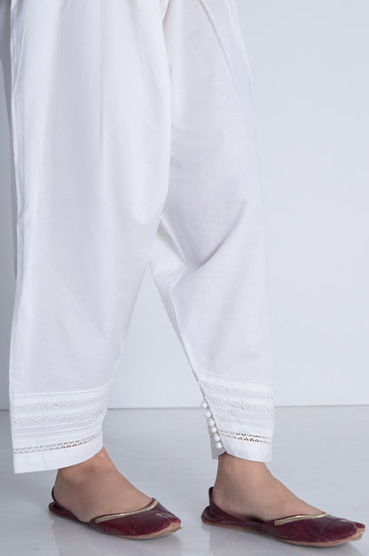 Embellished Cambric Shalwar  - White