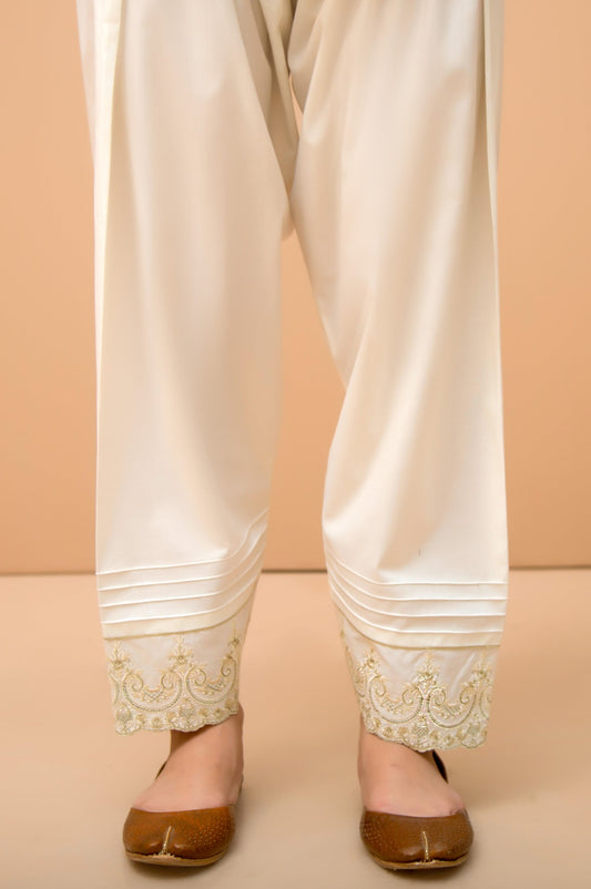 Embroidered Cambric Shalwar  - White