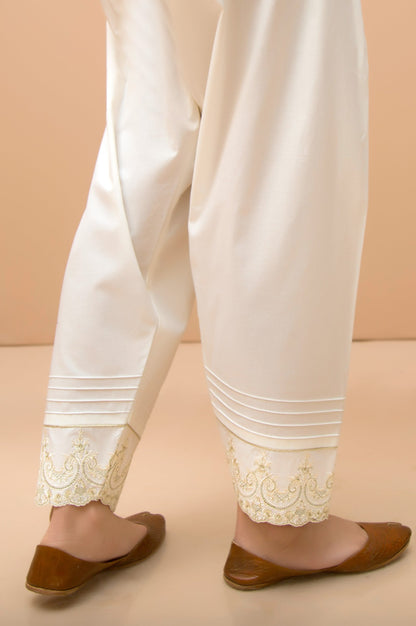 Embroidered Cambric Shalwar  - White