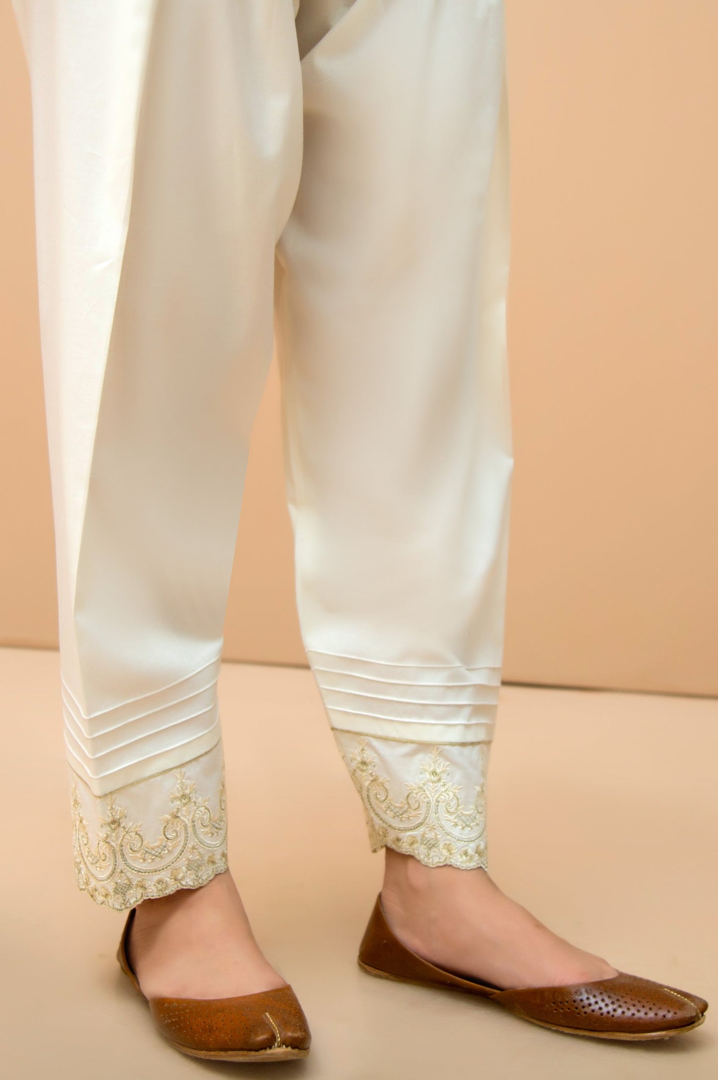 Embroidered Cambric Shalwar  - White