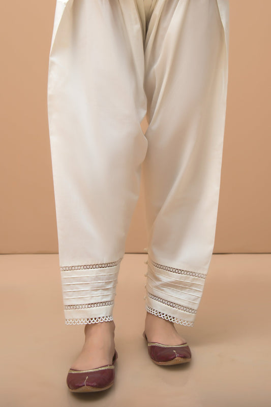 Embellished Cambric Shalwar   - Off White