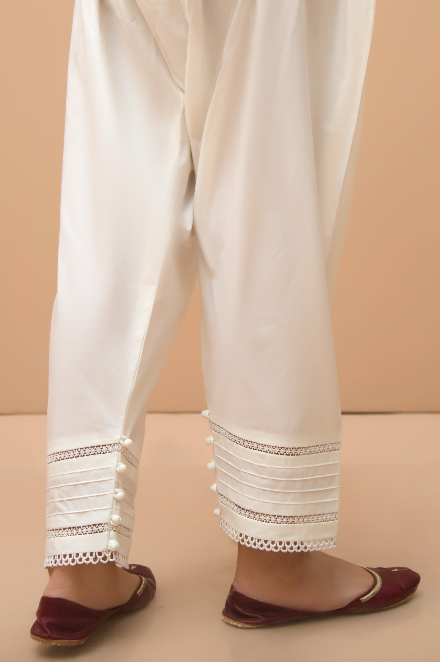 Embellished Cambric Shalwar   - Off White