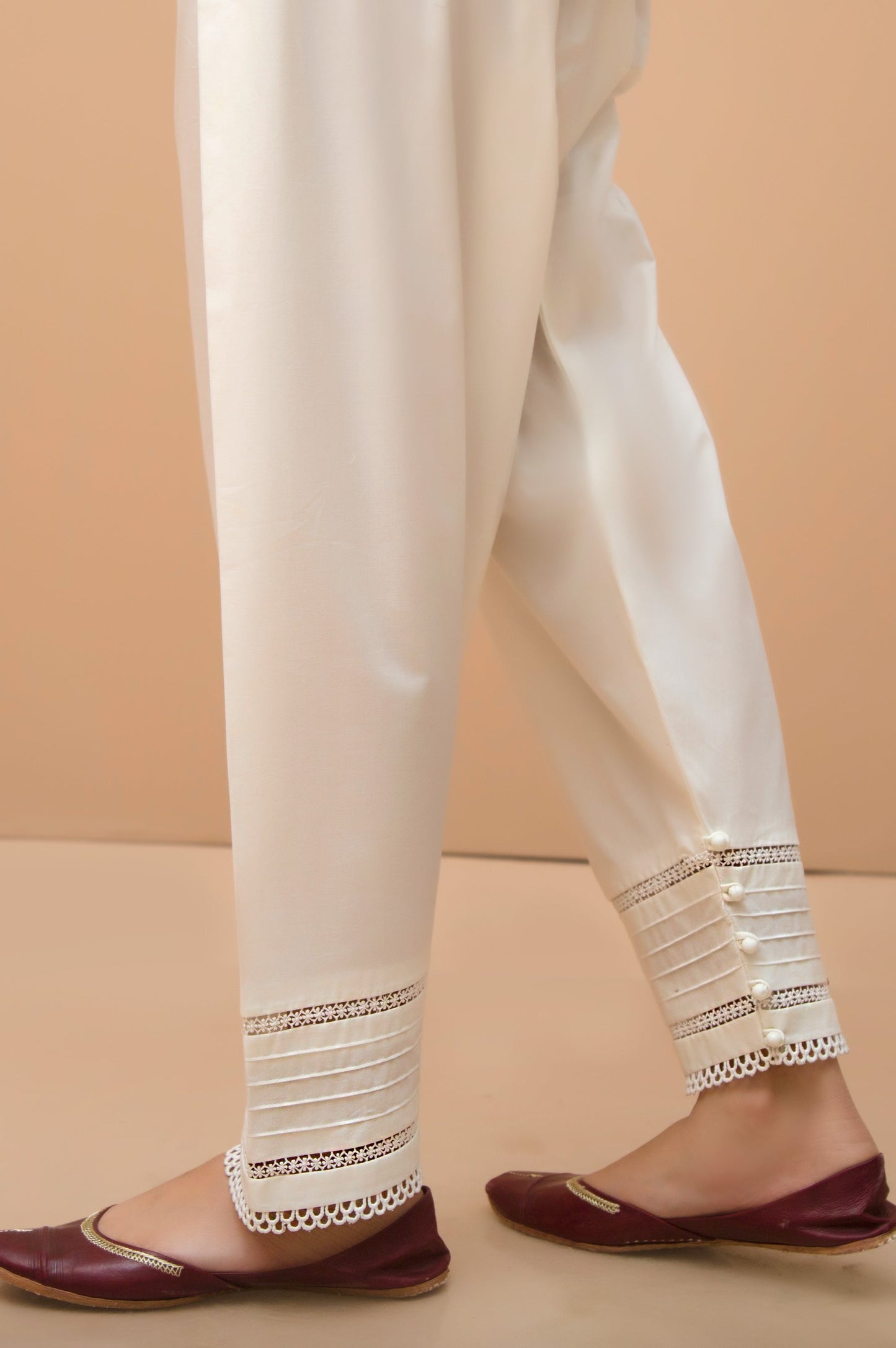 Embellished Cambric Shalwar   - Off White