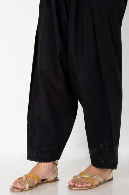 Embroidered Cambric Shalwar  - Black