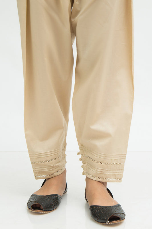 Embellished Cambric Shalwar  - Beige