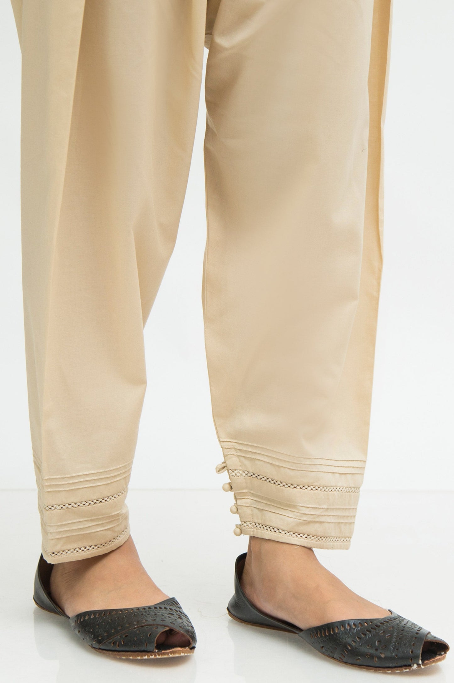 Embellished Cambric Shalwar  - Beige