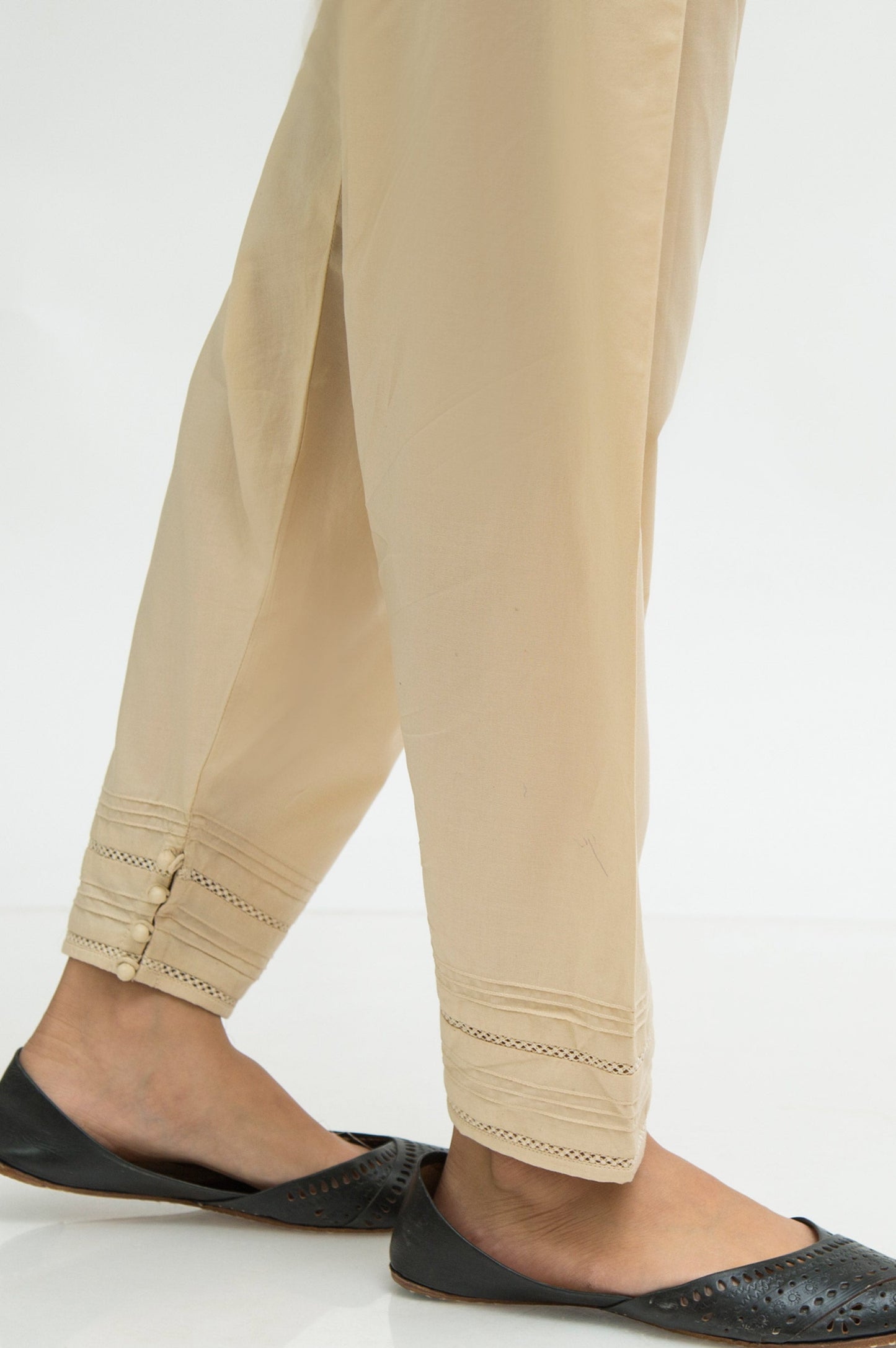 Embellished Cambric Shalwar  - Beige