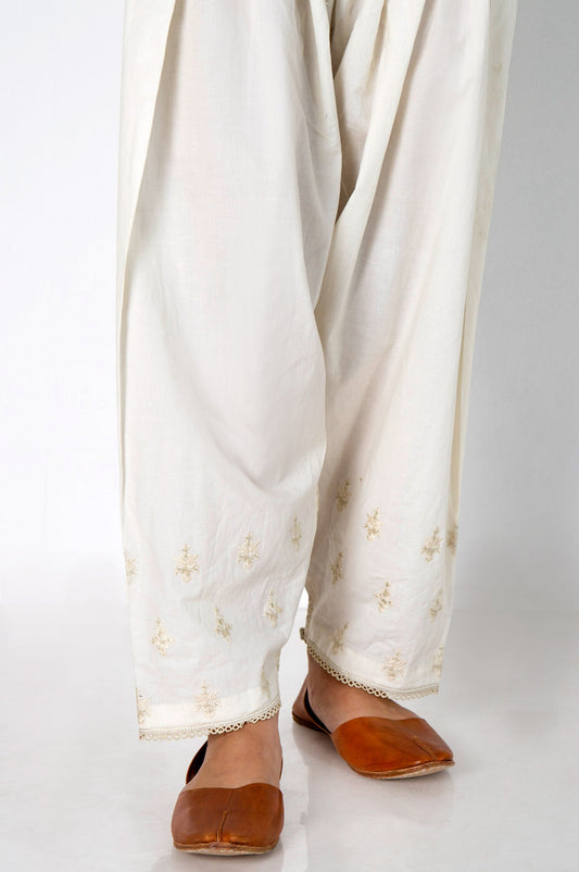 Embroidered Cambric Shalwar - Off-White