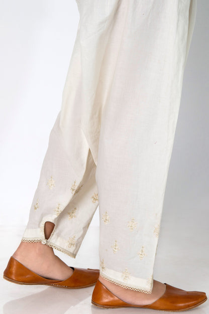 Embroidered Cambric Shalwar - Off-White