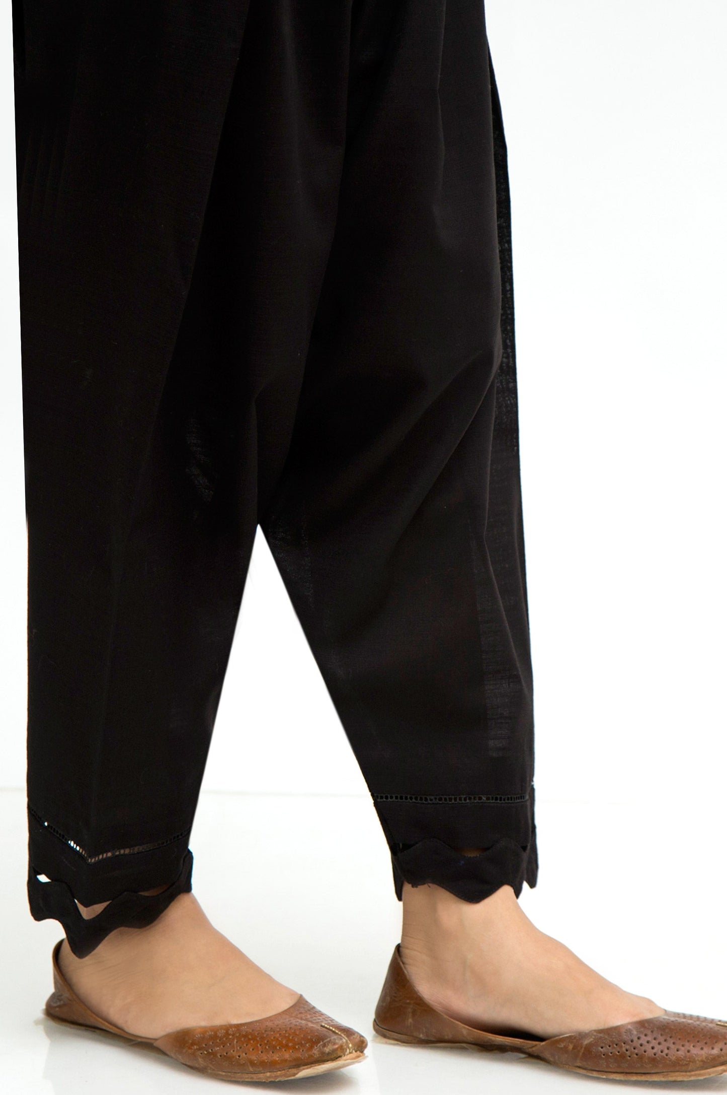Embellished Stylized Khaddar Shalwar - Charcoal Black