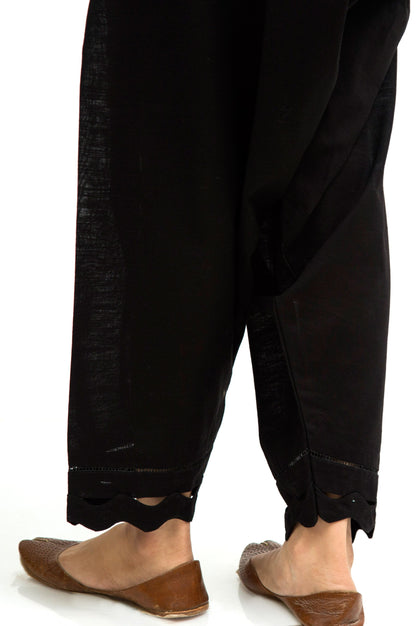 Embellished Stylized Khaddar Shalwar - Charcoal Black