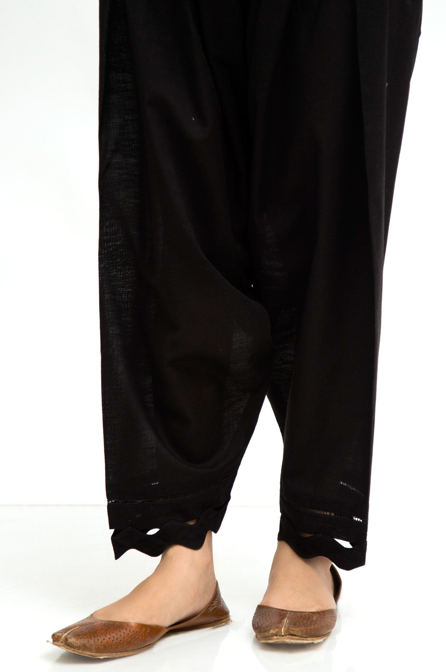 Embellished Stylized Khaddar Shalwar - Charcoal Black