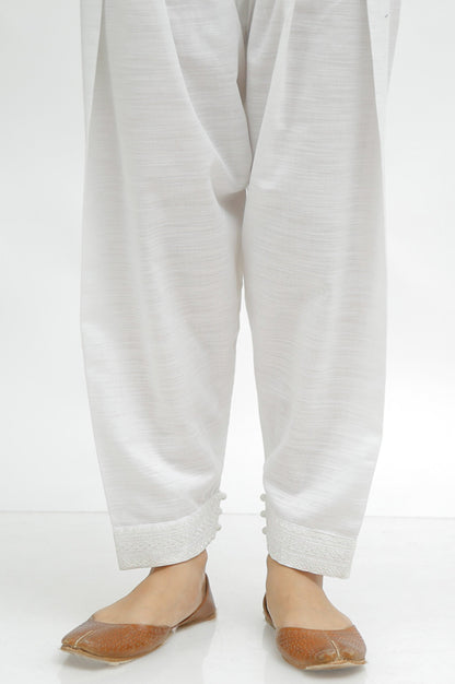 Embroidered Khaddar Shalwar  - White
