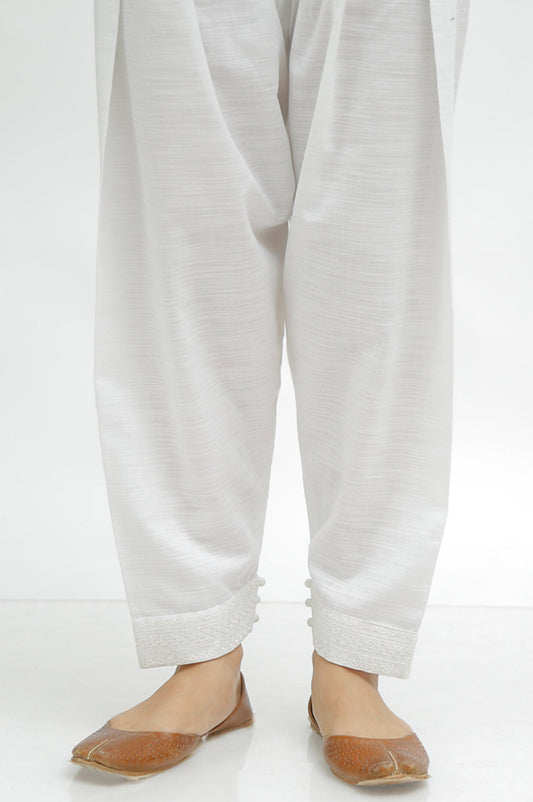 Embroidered Khaddar Shalwar  - White