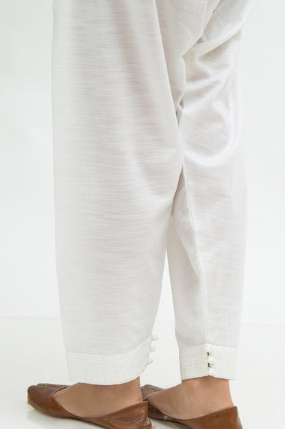 Embroidered Khaddar Shalwar  - White