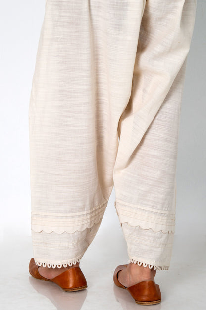 Embroidered Khaddar Shalwar  - Off-White