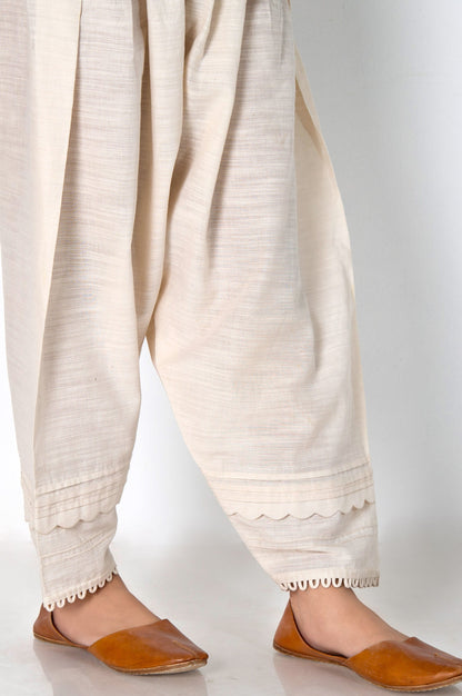 Embroidered Khaddar Shalwar  - Off-White