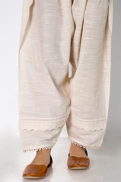 Embroidered Khaddar Shalwar  - Off-White