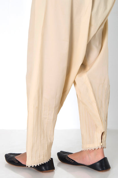 Embellished Stylized Cambric Shalwar - Beige