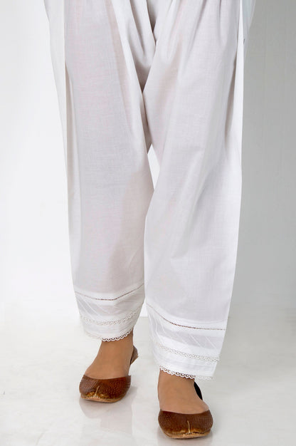 Embellished Cambric Narrow Shalwar - White