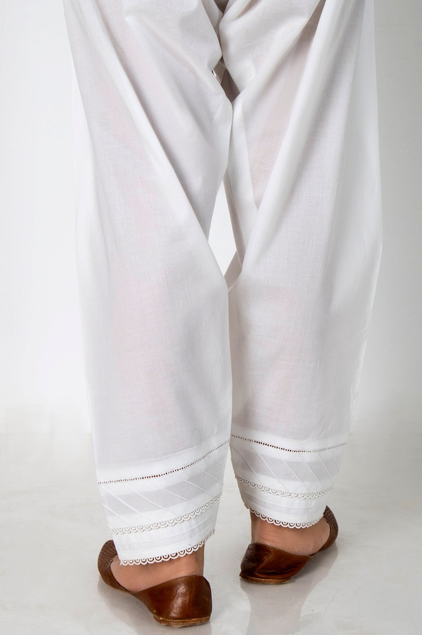 Embellished Cambric Narrow Shalwar - White