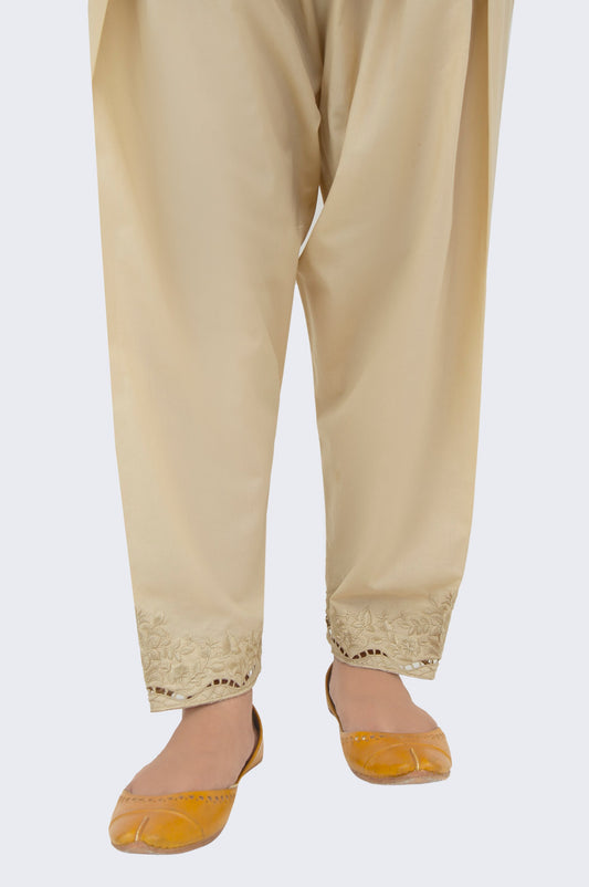 Embroidered Cambric Shalwar - Beige