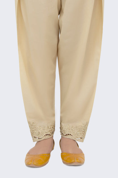 Embroidered Cambric Shalwar - Beige