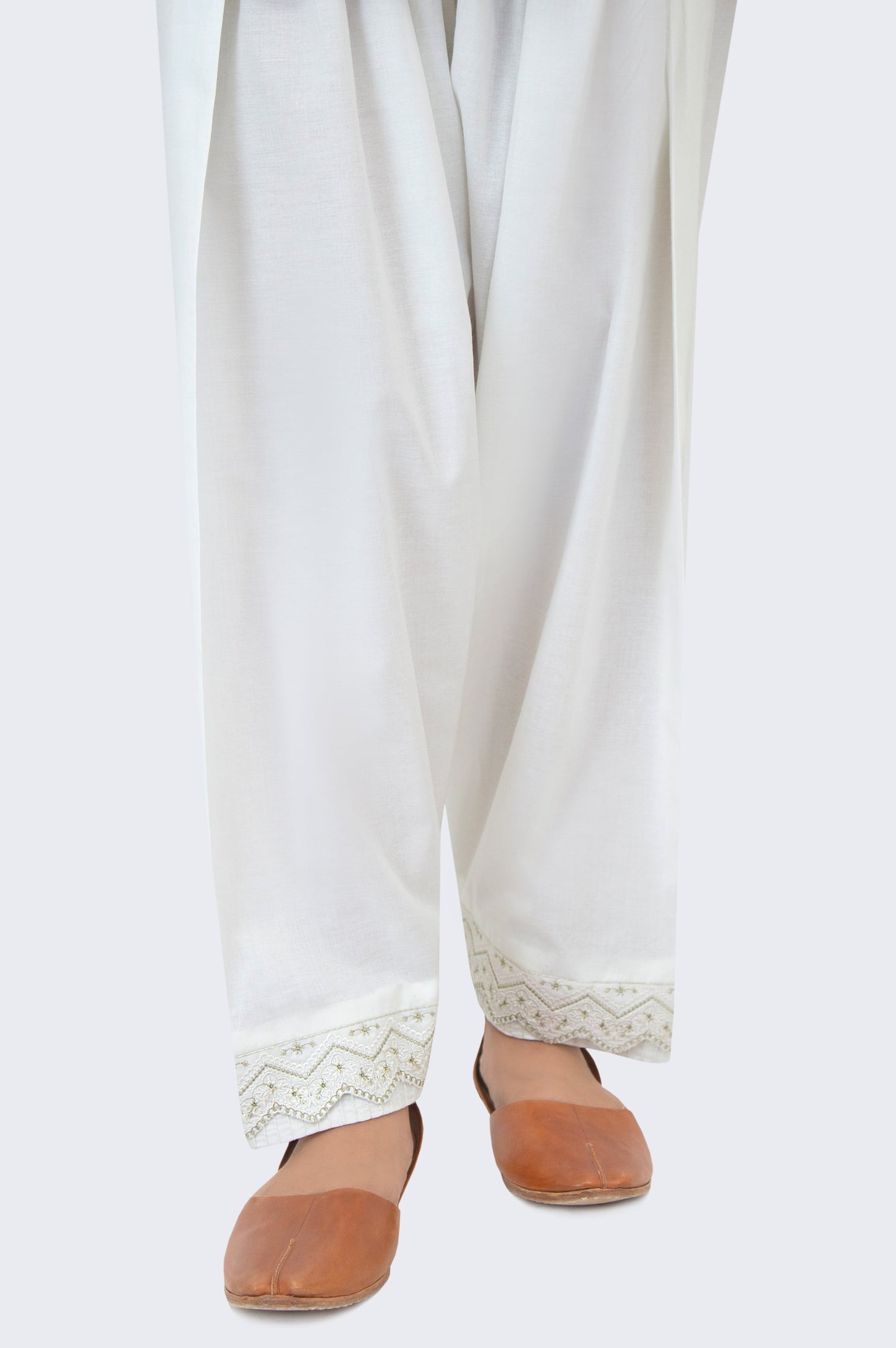 Embroidered Cambric Shalwar - White