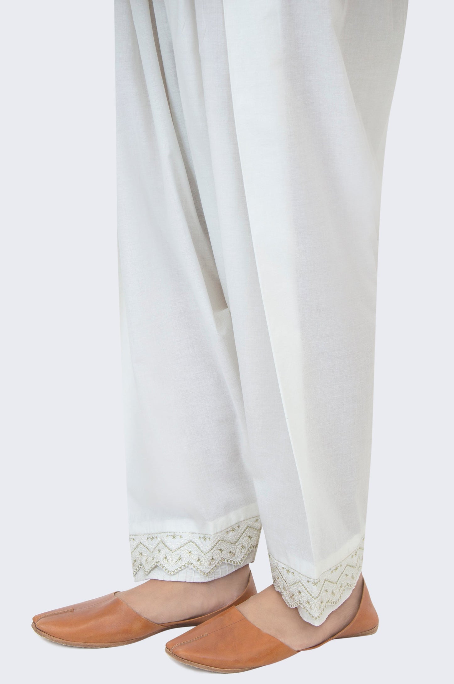 Embroidered Cambric Shalwar - White