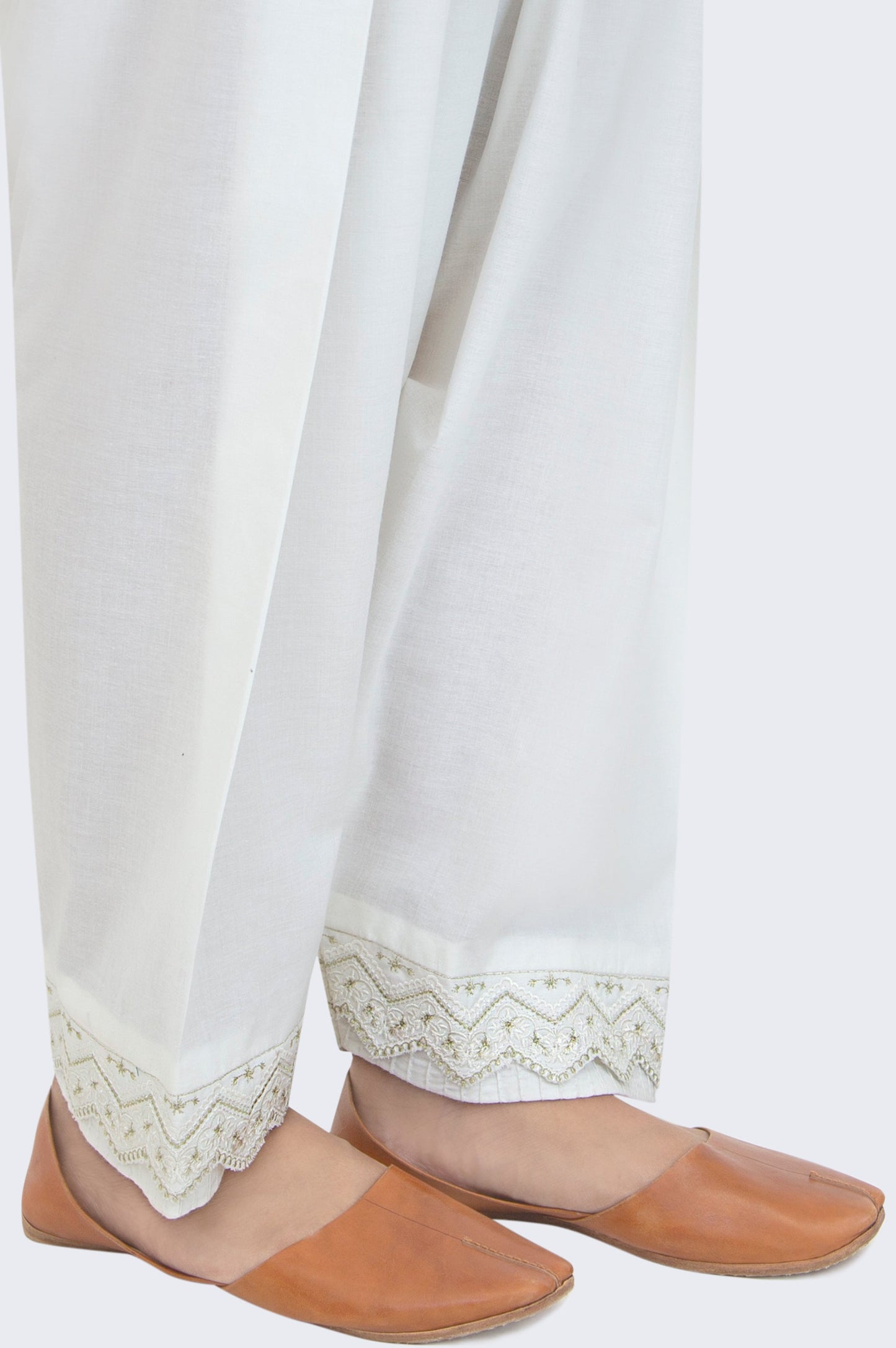 Embroidered Cambric Shalwar - White