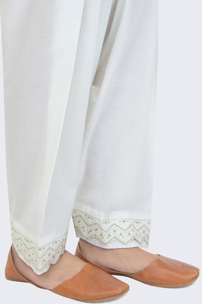 Embroidered Cambric Shalwar - White