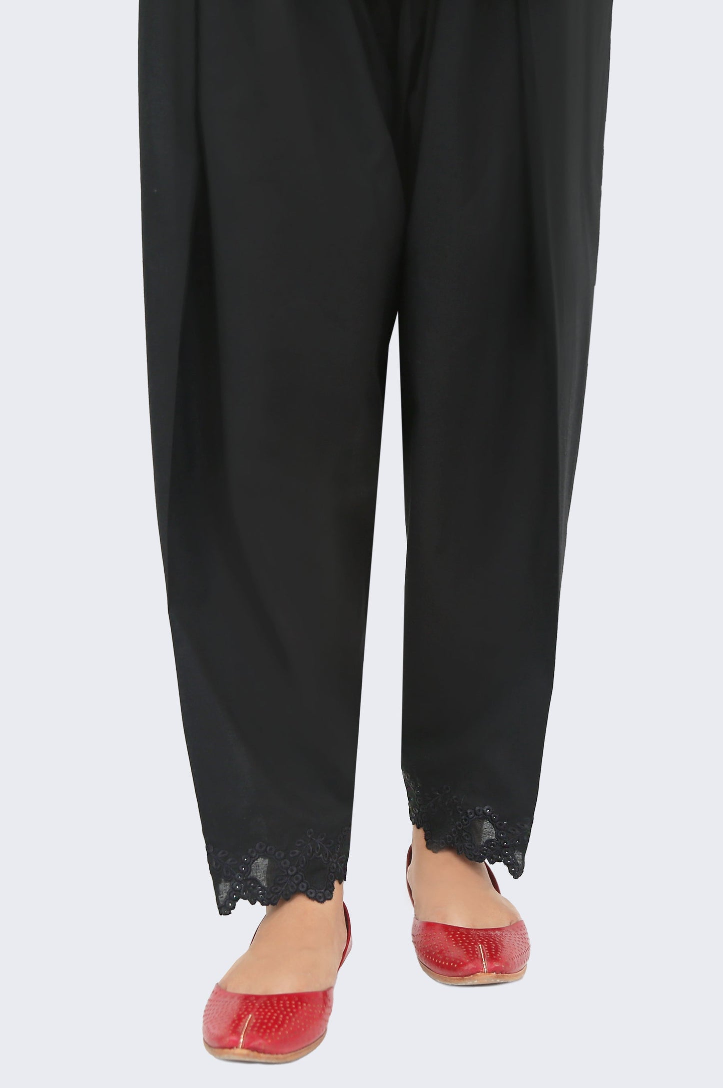 Embroidered Cambric Narrow Shalwar - Black