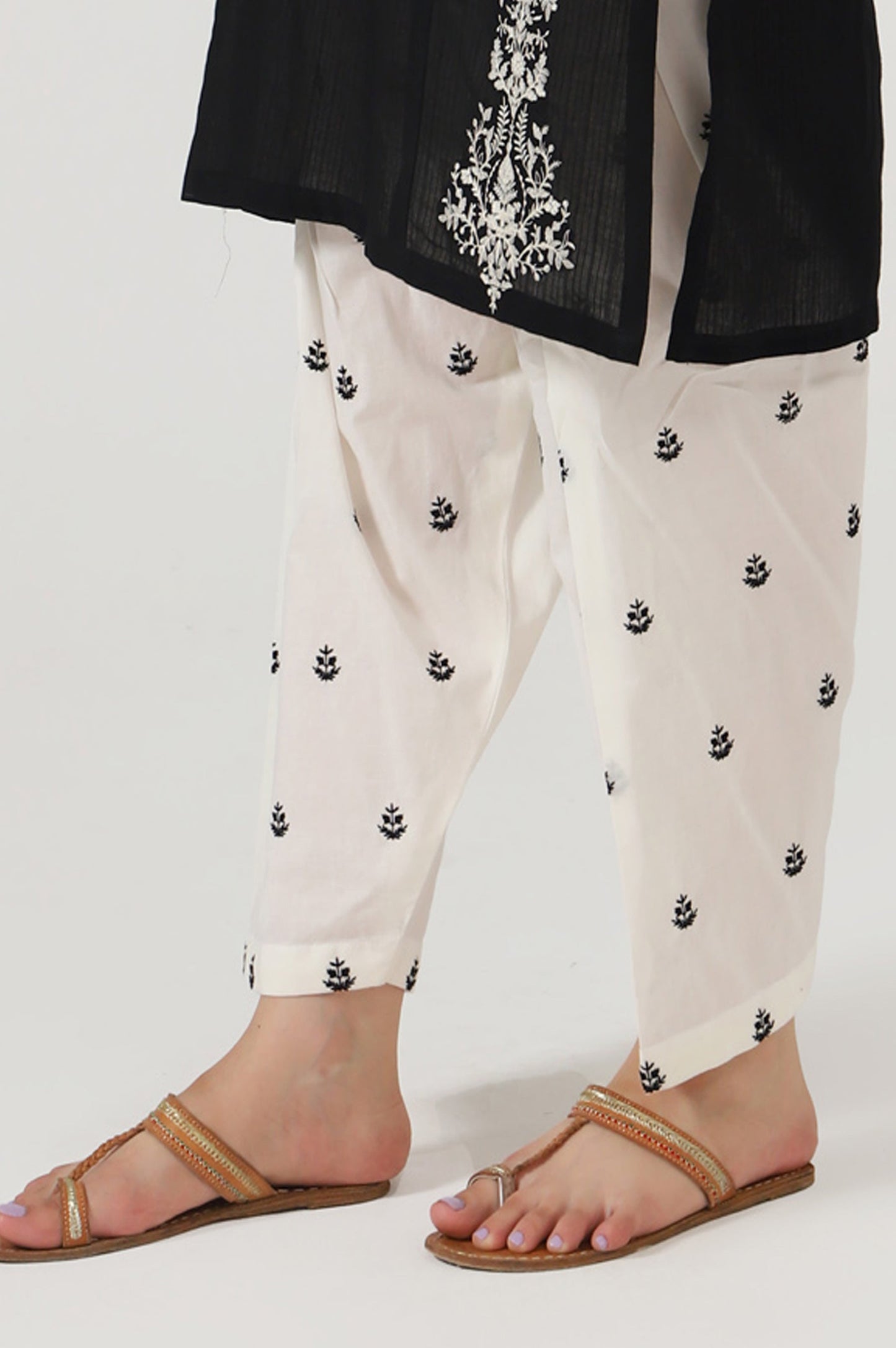 Embroidered Cambric  Shalwar -White