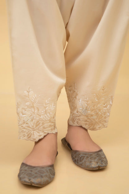 Embroidered Cambric Shalwar - Beige