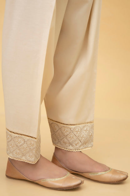 Embroidered Cambric Shalwar - Beige