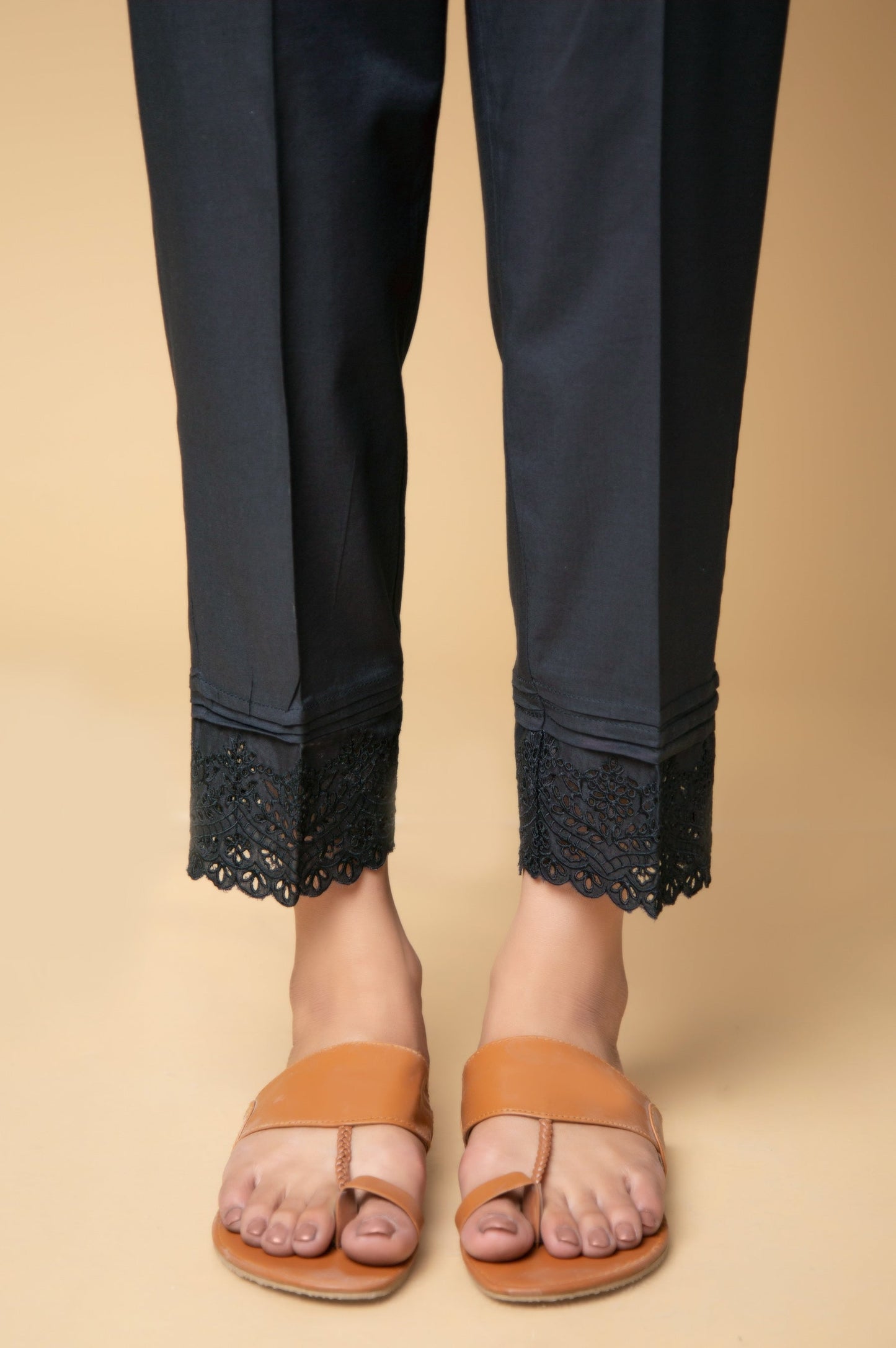 Embroidered Cambric Cigarette Pants - Black