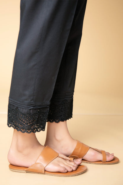 Embroidered Cambric Cigarette Pants - Black