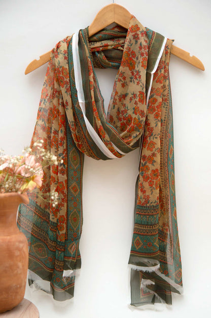 Printed Doria Linen Viscose Dupatta - Pink