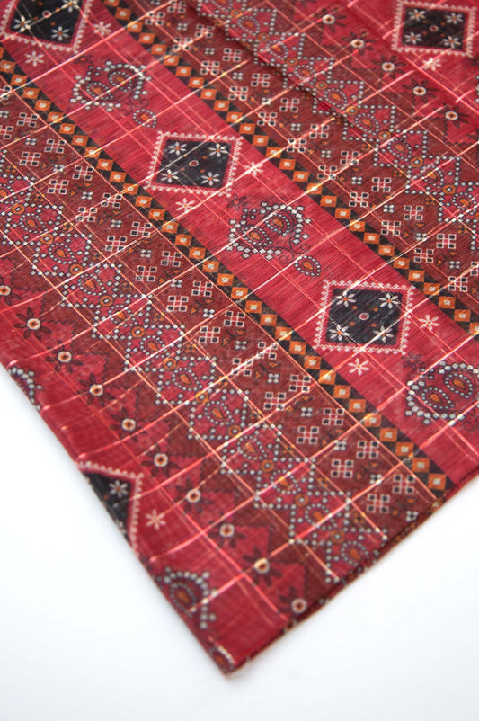 Printed Organza Dupatta - Red