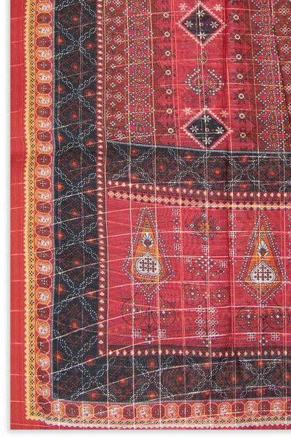 Printed Organza Dupatta - Red