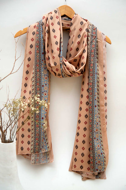 Printed Linen Viscose Dupatta - Peach