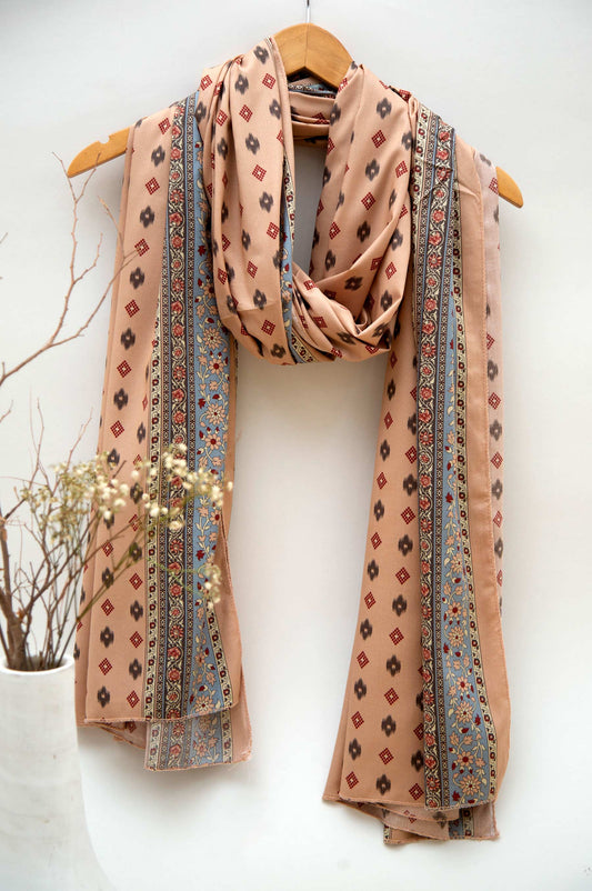 Printed Linen Viscose Dupatta - Peach