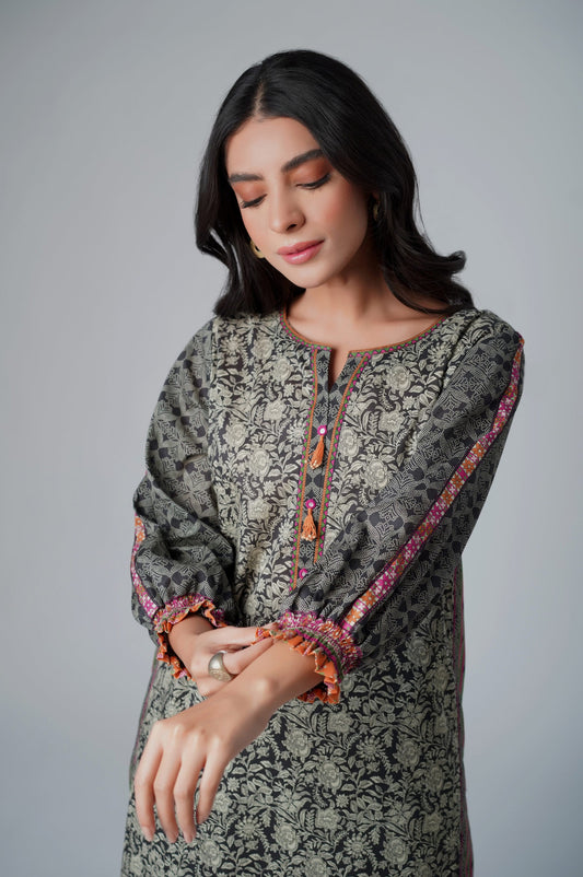 Unstitched 1 Piece Printed Lawn Shirt