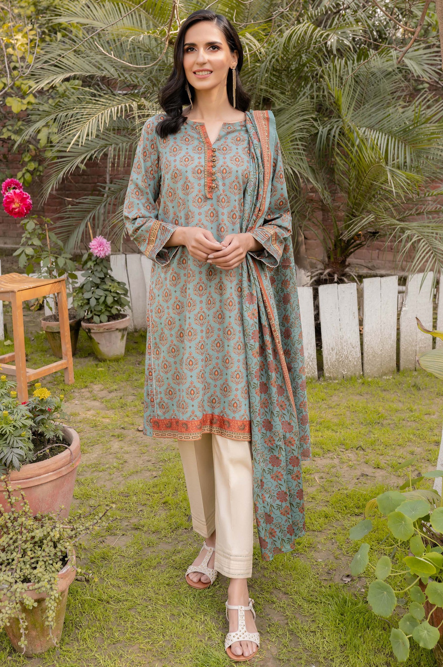 Unstitched 2 Piece Printed Lawn Suit with Printed Lawn Dupatta