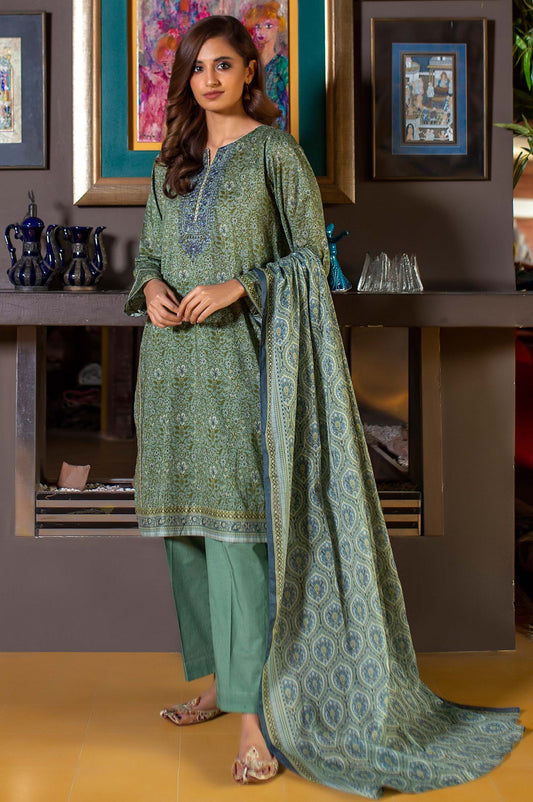Unstitched 2 Piece Embroidered Lawn Suit with Printed Lawn Dupatta