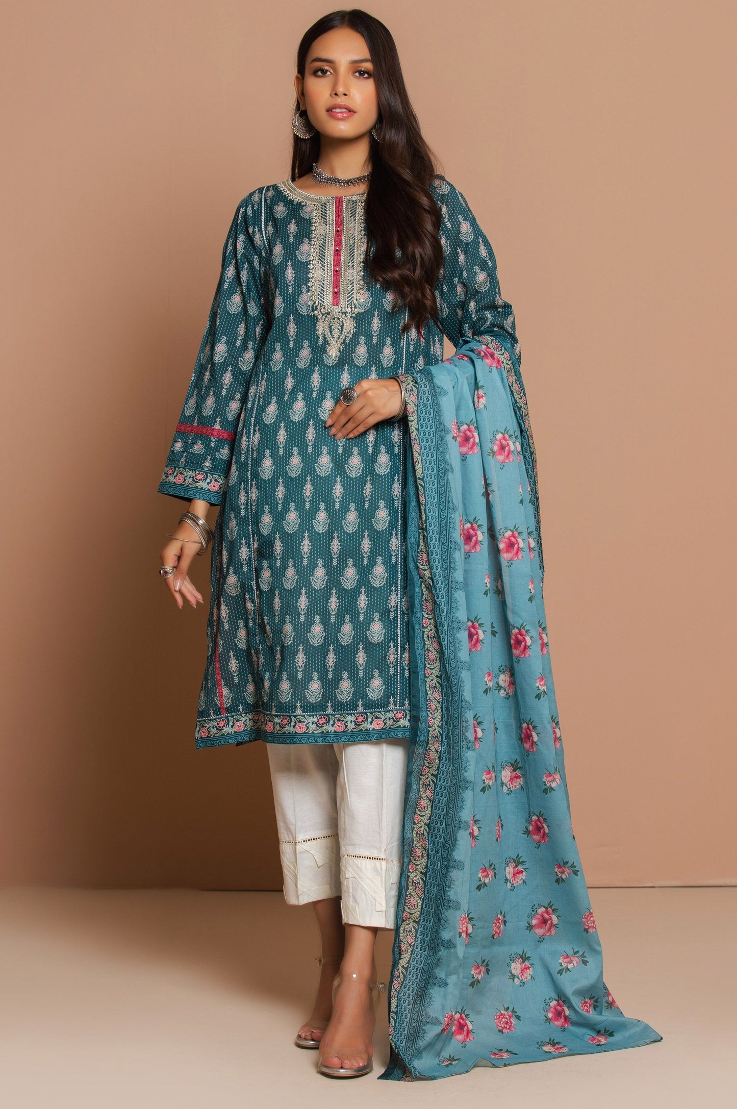 Stitched 2 Piece Embroidered Cambric Suit