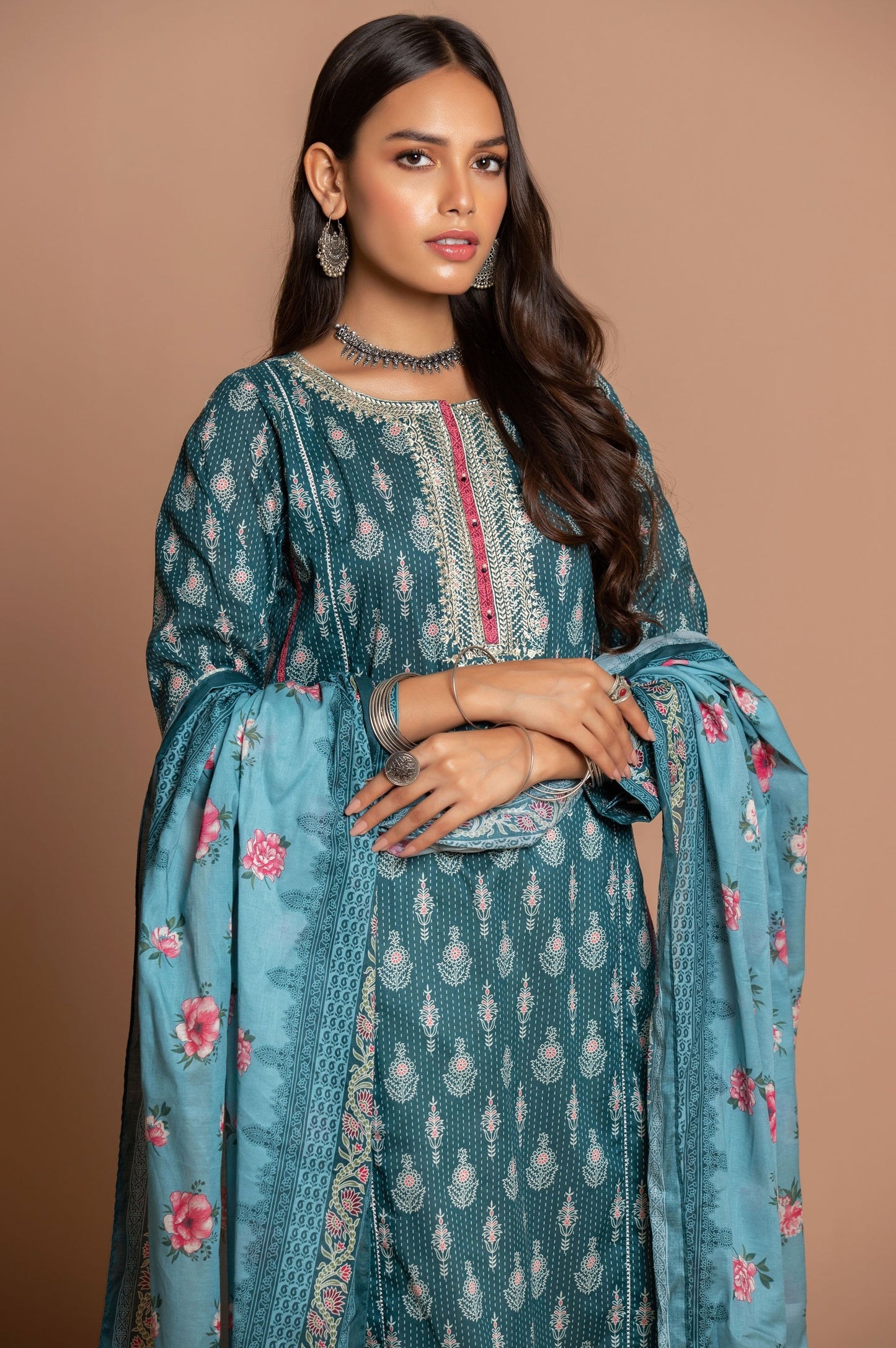 Stitched 2 Piece Embroidered Cambric Suit